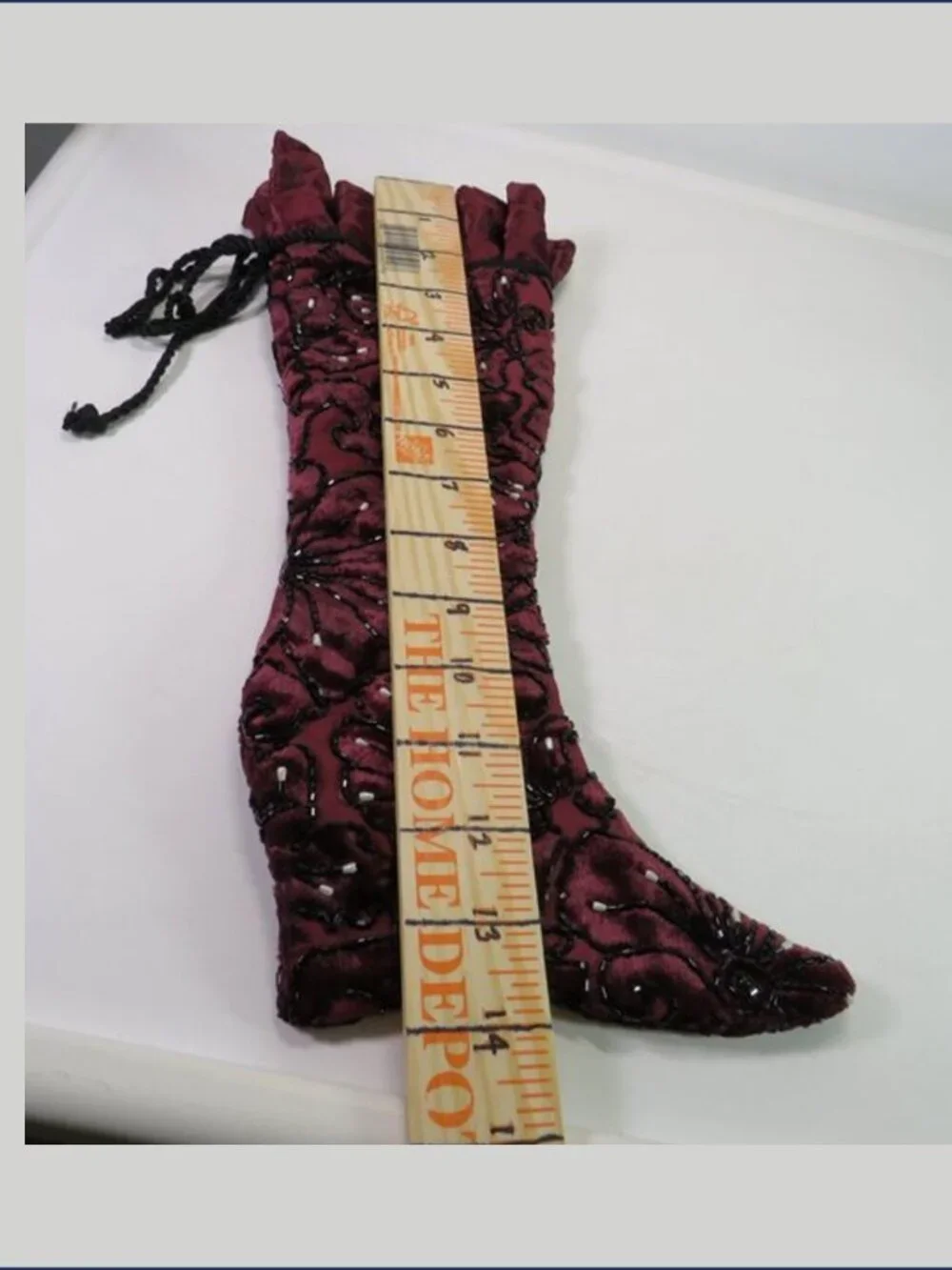 Victorian High Heel Boot Stocking Beaded Brocade Whimsygoth Dark Academia Decor